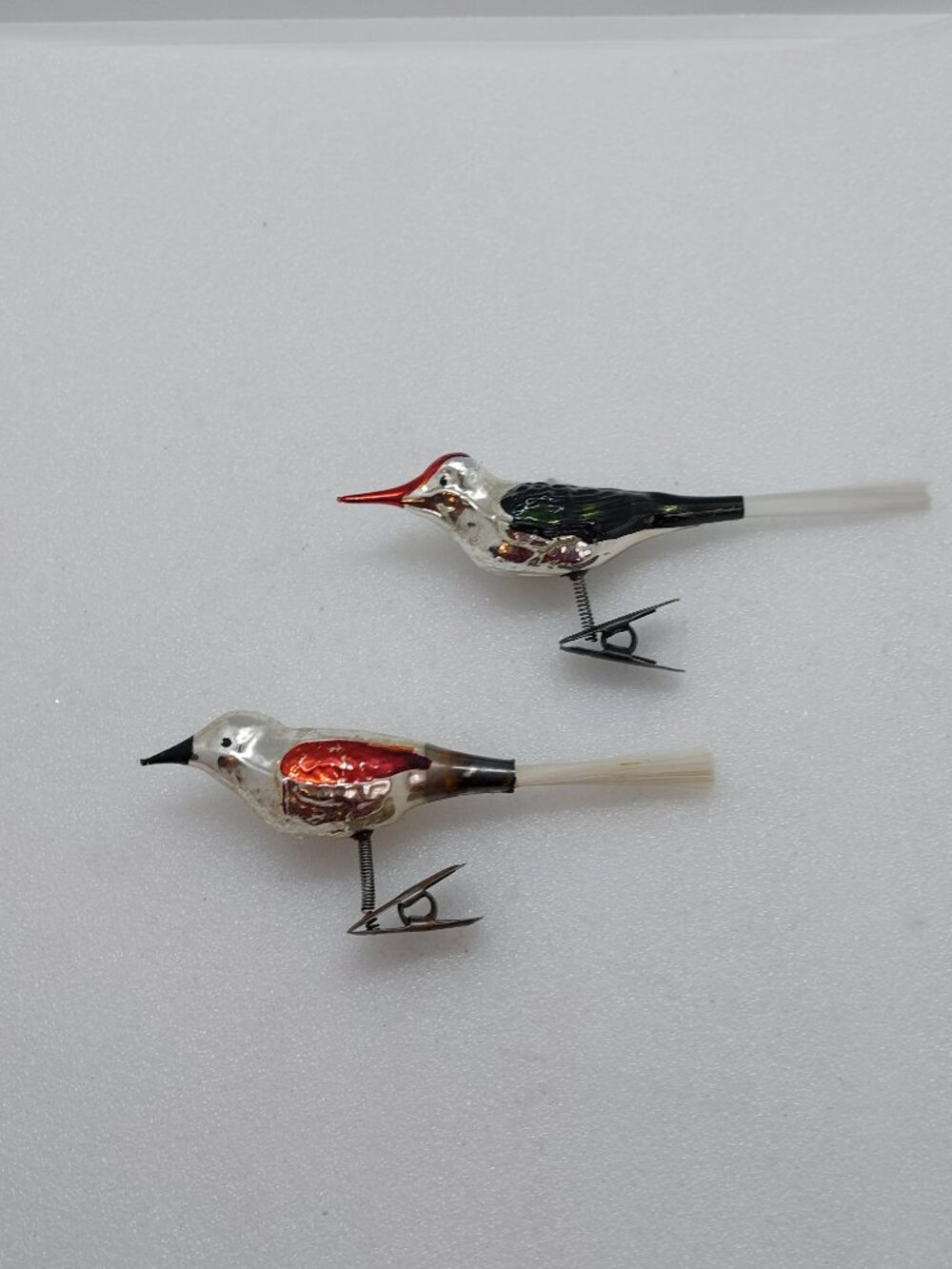 2 Vintage Mercury Glass Christmas Clip On Tree Ornaments